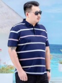 新款 POLO衫 胖子宽松条纹短袖 男加肥加大码 夏季 休闲薄款 t恤衫 男式