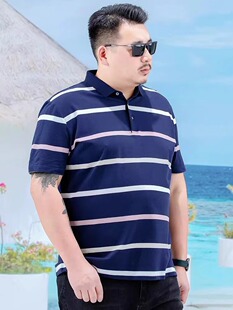 t恤衫 男加肥加大码 男式 夏季 POLO衫 胖子宽松条纹短袖 休闲薄款 新款