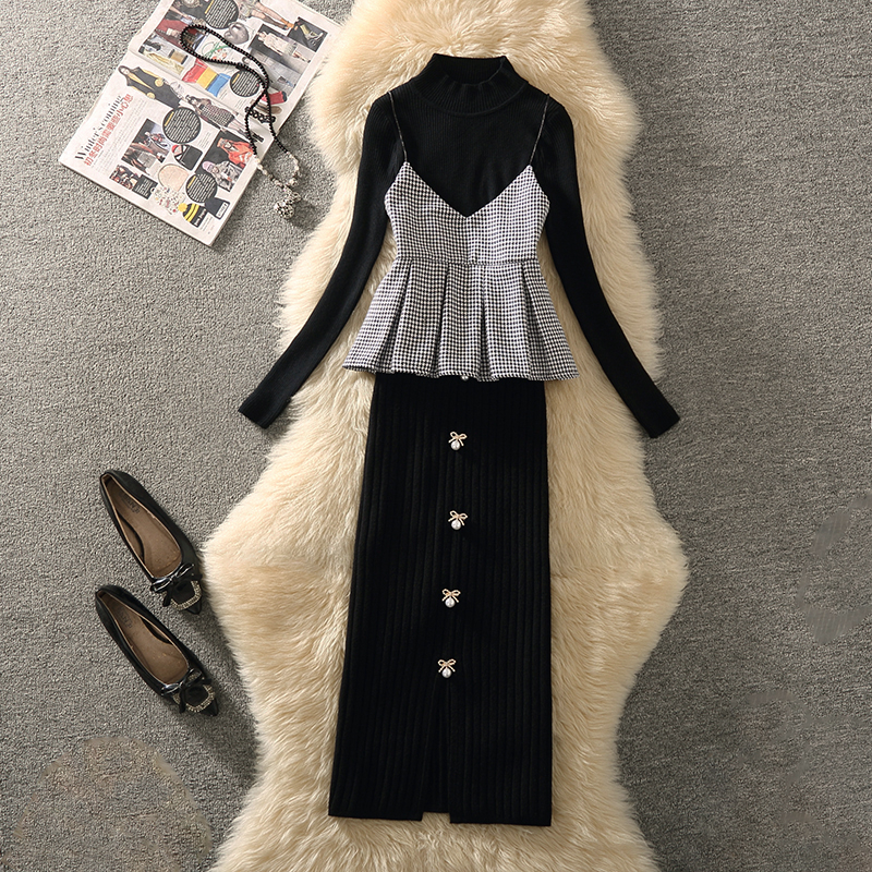 高级感千鸟格2025吊带马甲套装潮