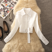 设计感小众气质长袖 法式 女衬衣 衬衫 春秋2026新款 时尚 系带收腰短款