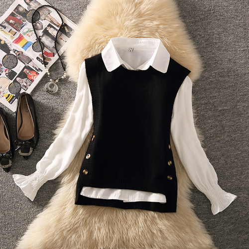 春季新款简约炸街马甲衬衫叠穿潮