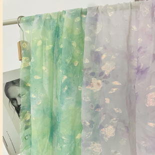 汉服玫瑰提花面料 扎染印花衬衫设计师布料紫色绿色连衣裙手工布