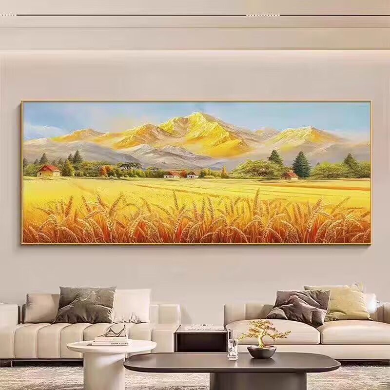 背靠金山丰收图金色高级画客厅沙发背景墙装饰画五谷丰登酒店壁画