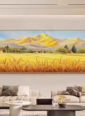 背靠金山丰收图金色高级画客厅沙发背景墙装饰画五谷丰登酒店壁画