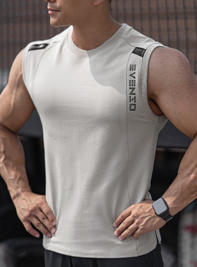 EVENSO Grid街潮棉感休闲背心 透气弹力显肌肉无袖运动t恤健身服