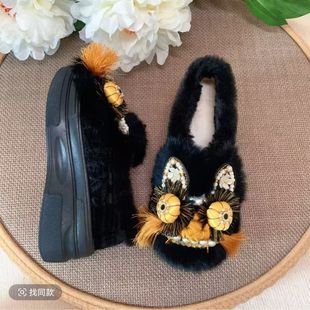 手工虎头鞋女成人秋冬软底居家外穿复古棉鞋包头厚底拖鞋绣花棉鞋