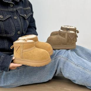 卡皮巴拉胖头雪地靴24冬款儿童棉靴女童真皮加厚保暖面包鞋