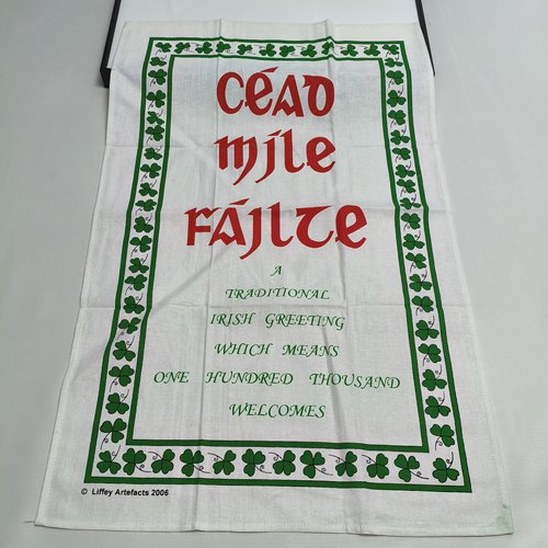 [挂布]tea towel茶巾纯棉红绿撞色Céad Míle Fáilte 欢迎语