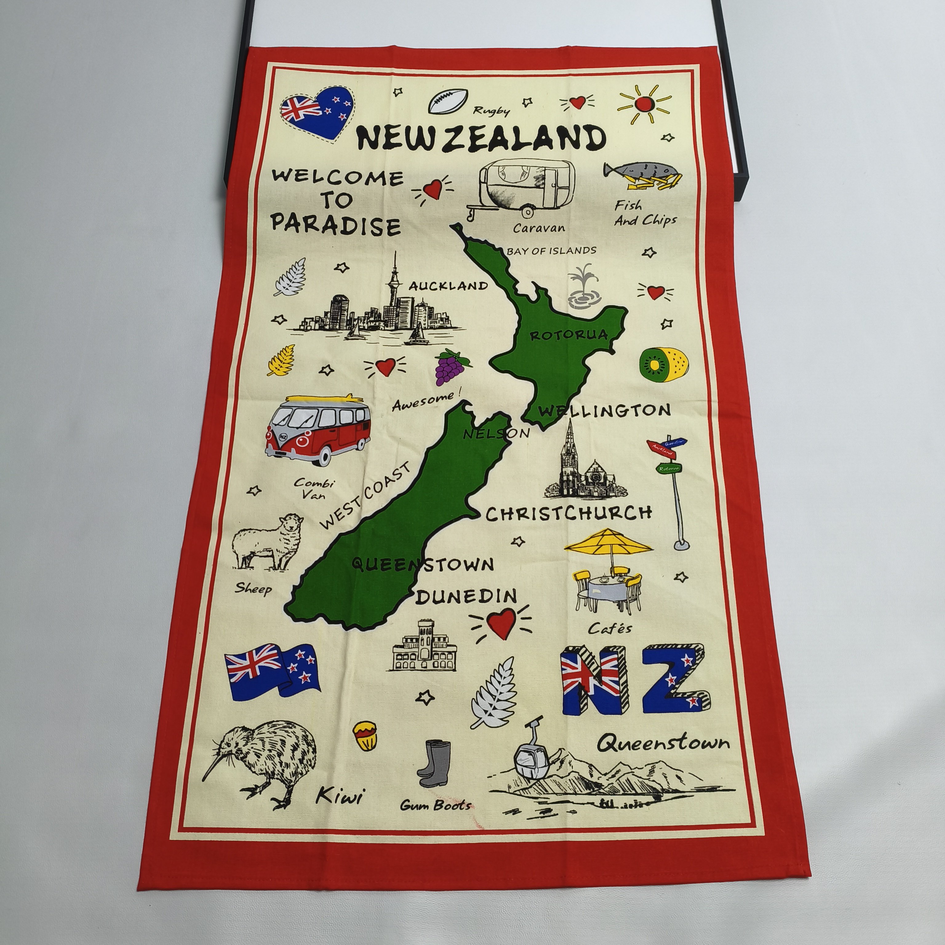 [挂布]tea towel茶巾瑕疵染色NEW ZEALAND WELCOME TO PARADISE - 实物图