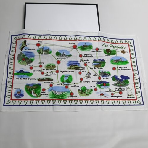 [挂布]tea towel茶巾棉横版法国比利牛斯山脉Les Pyrénées地图