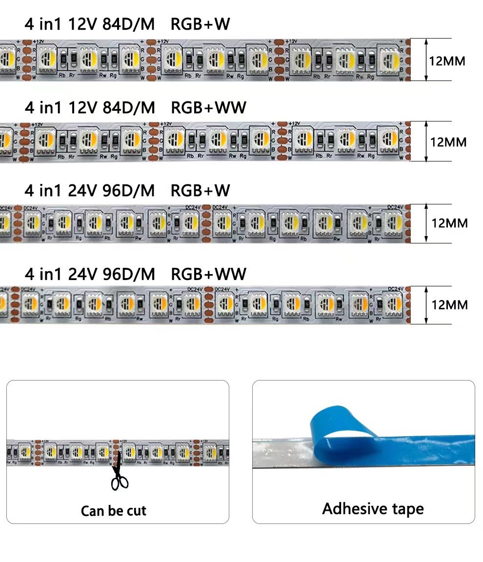 thumbnail for RGBW 4-in-1 LED strip 12v24V 5050RGB+warm white RGB+white light non-waterproof SMD led soft strip light