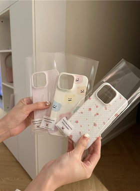 韩国复古格纹壳适用于苹果15plusmax彩色小熊14Promax/iphone12/11/xr半包硬壳iphone13全包小众菲林壳