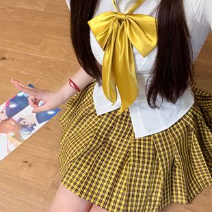 【小菊】妙氏原创新款2025夏季黄色裙子JK格裙半身裙学院风百褶裙
