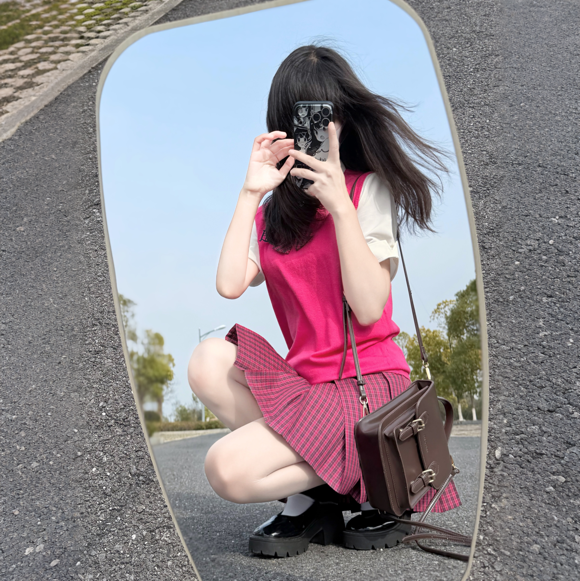 妙氏原创JK制服背心马甲格裙套装甜美收腰老头衫针织无袖毛衣秋