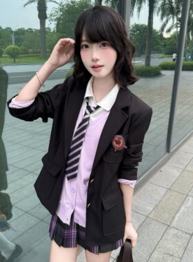 妙氏黑色西装西服JK制服校供感