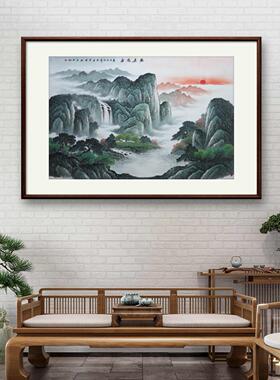纯手绘国画鸿运当头客厅挂画源远流长招财风水画装饰画中式山水画