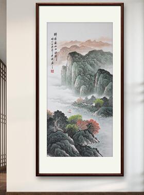 纯手工国画源远流长玄关挂画新中式入户走廊过道竖版山水画国画