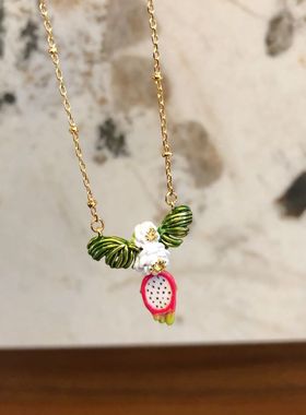 红色火龙果吊坠项链锁骨链
