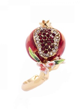 珐琅森系花朵石榴宝石戒指