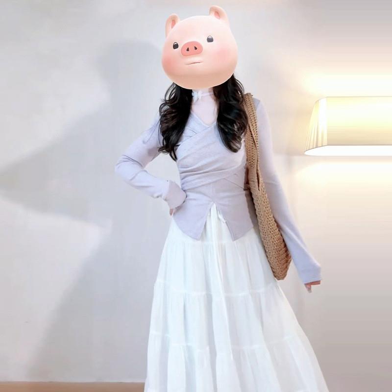 开春气质穿搭紫色长袖连衣裙子女春季2025新款小个子韩系套装长裙