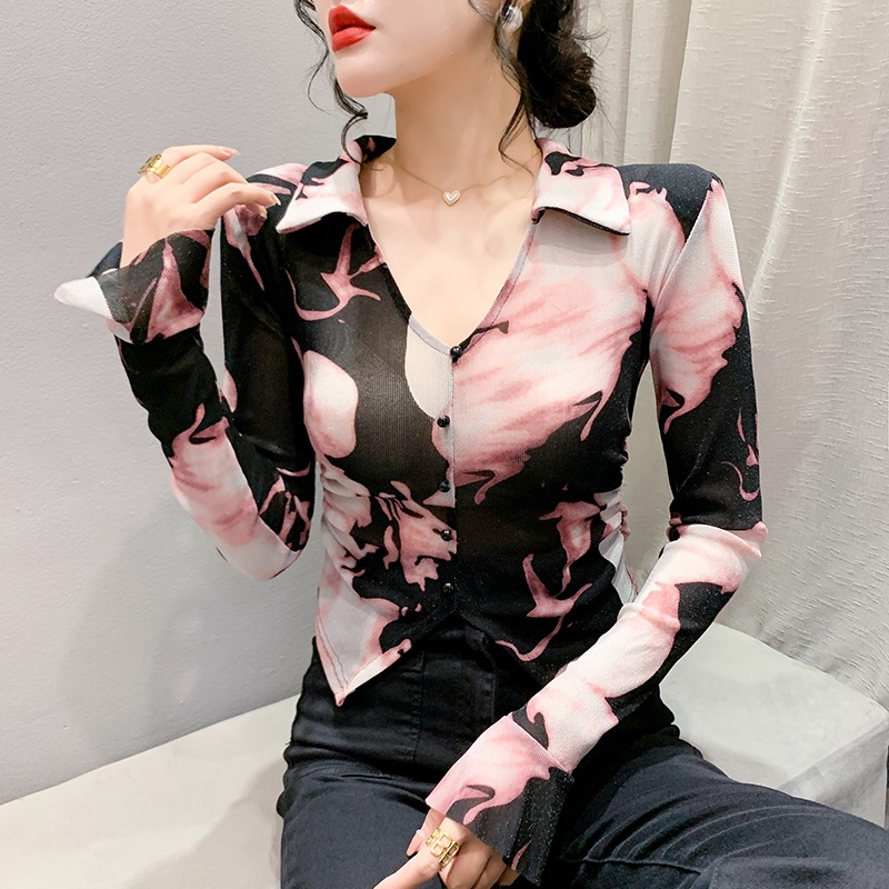 长袖冰丝实拍夏季百搭V领衬衫