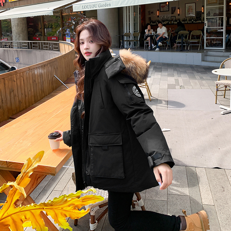 工装大毛领羽绒棉服女学生韩版宽