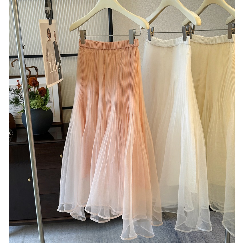 浪漫纱纱半身裙名媛气质百褶中长