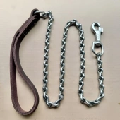 龙骨链牛皮把手不锈钢牵引绳中大型犬狗链子防咬牵引绳狗链结实