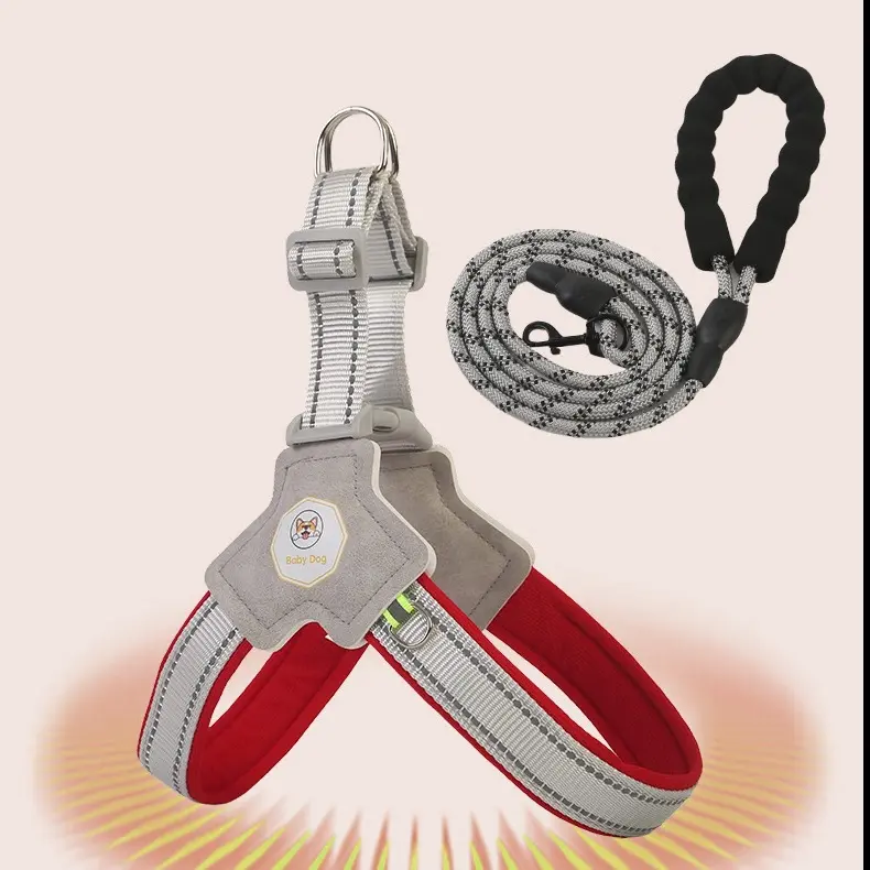 狗狗牵引绳Y型胸背带泰迪比熊夏季遛狗绳反光 透气狗链可调节狗链