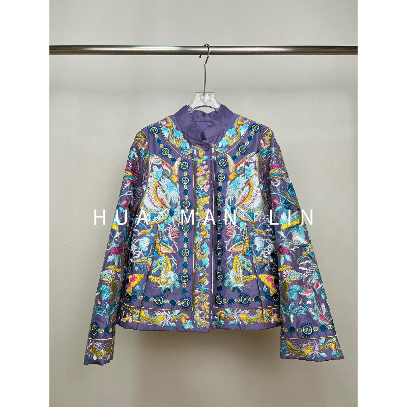 【花满林】立领正门襟重工刺绣真丝桑蚕丝加厚外套251524