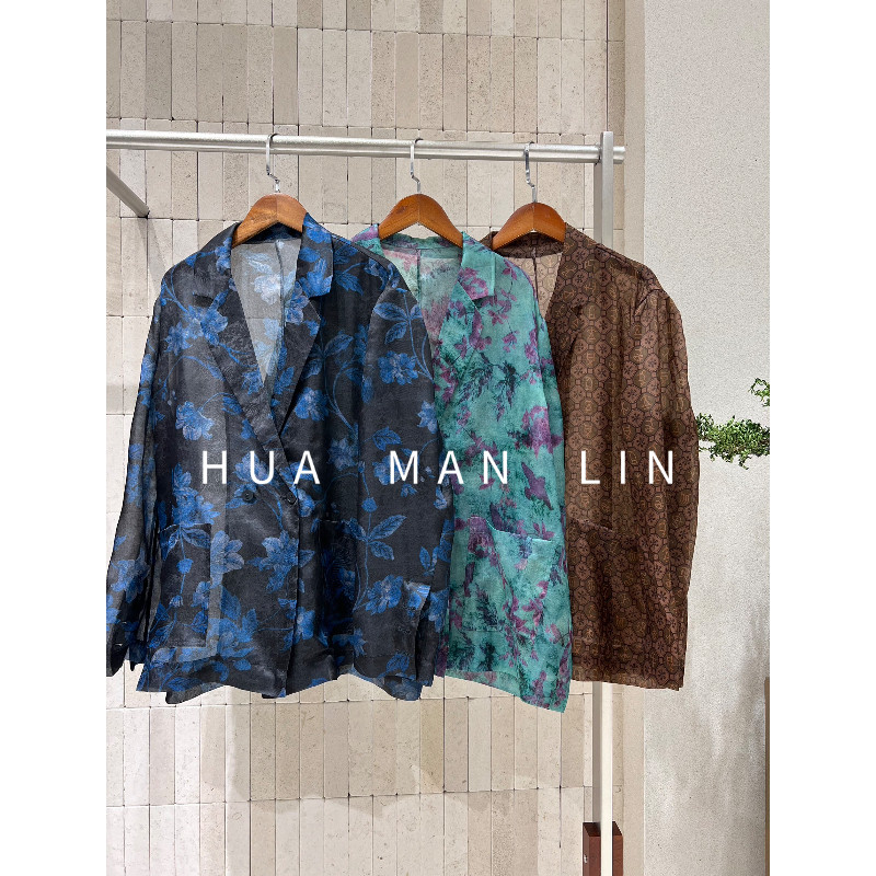 【花满林】三色翻领一粒扣花色大口袋真丝桑蚕丝西装60377