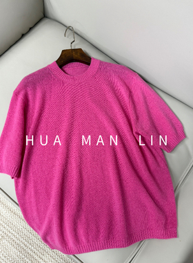 【花满林】新款圆领纯色山羊绒短袖上衣58825