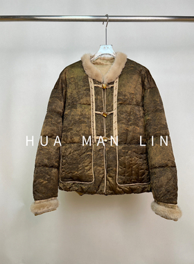 【花滿林】拼接毛领贴袋填充物白鹅绒羽绒服87227