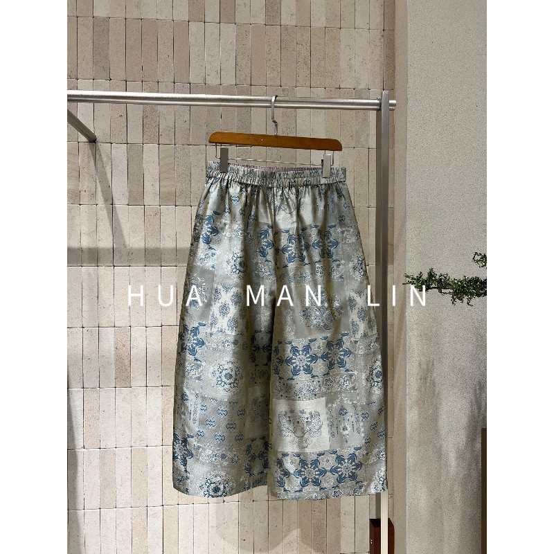 【彩蛋】全松紧腰两侧口袋浮光锦桑蚕丝八分休闲裤262361