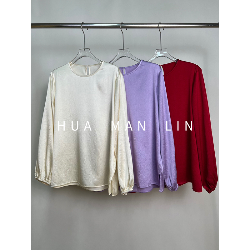 【花滿林】三色圆领泡泡缎真丝桑蚕丝上衣251567