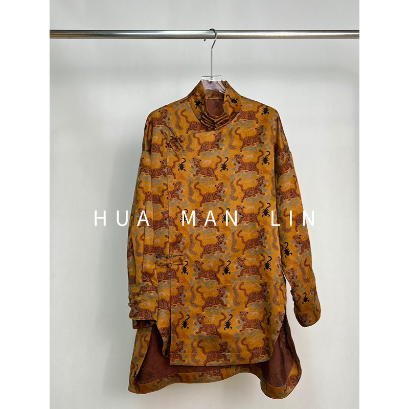 【花满林】虎镇五毒立领斜门襟前短后长香云纱桑蚕丝上衣259921