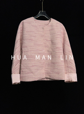 【花满林】圆领暗扣卷袖条纹小香上衣31149