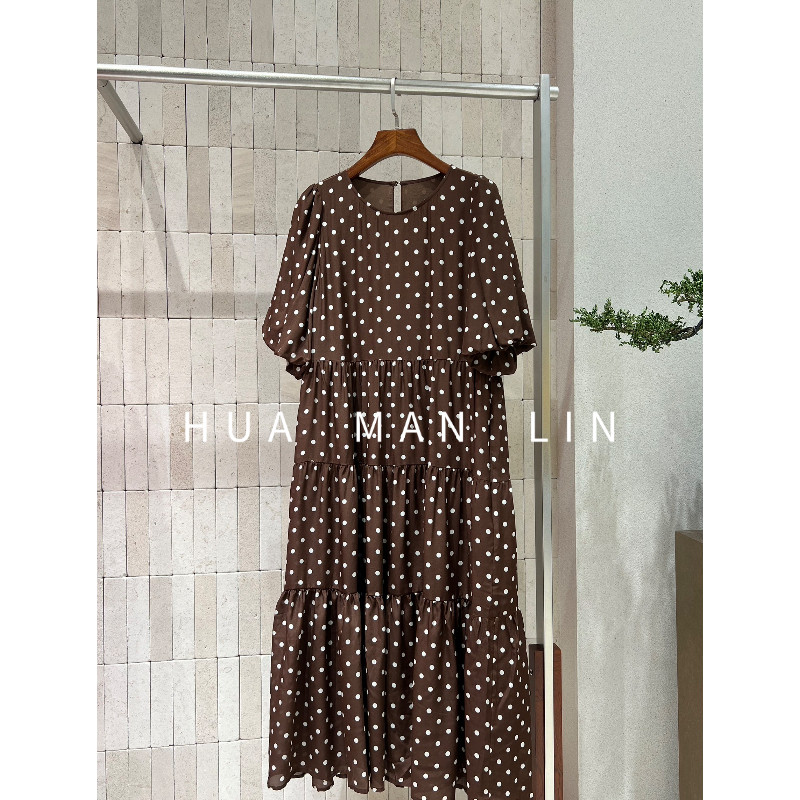 【花满林】圆领泡泡袖波点印花双绉桑蚕丝连衣裙262669