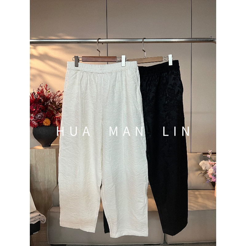 花滿林两色全松紧腰锦油绸桑蚕丝休闲裤52501