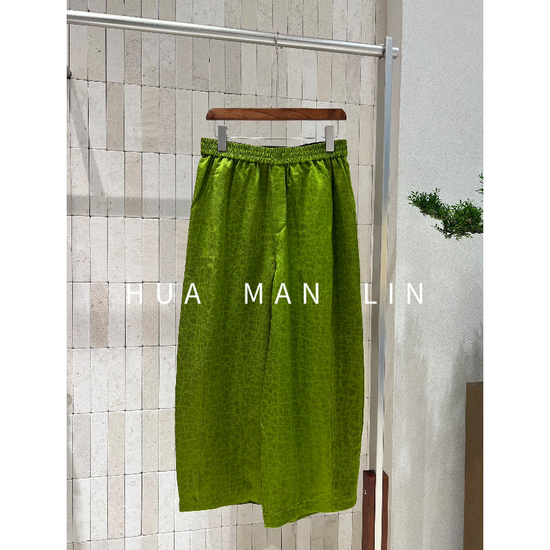 【花满林】全松紧腰35MM香云纱龟裂纹桑蚕丝休闲直筒裤259232