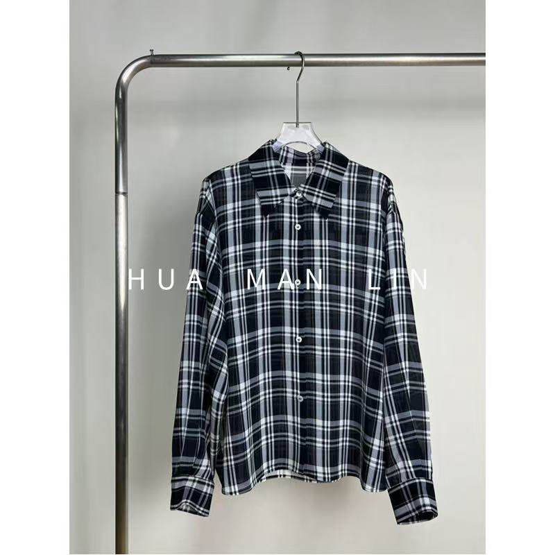 【花滿林】翻领格子真丝桑蚕丝上衣259712