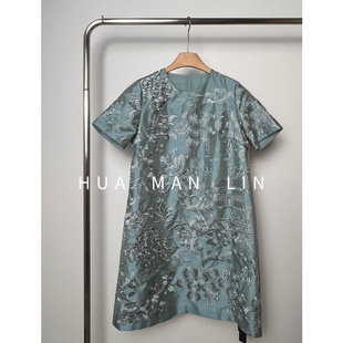 花滿林‘近水楼台’圆领重工刺绣双宫真丝桑蚕丝连衣裙8383