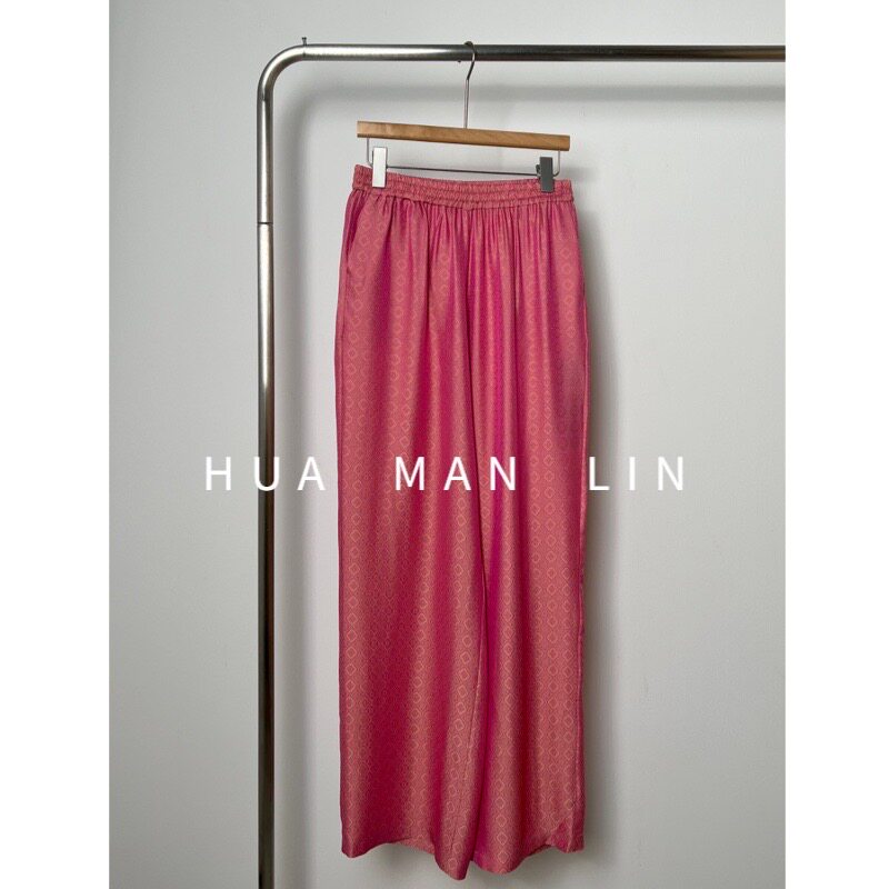 【花滿林】全松紧腰两侧有口袋30姆米提花缎真丝桑蚕丝甩裤2661