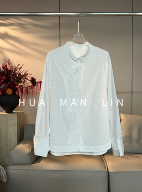 花滿林圆领正门襟蕾丝立体花朵长袖上衣231219