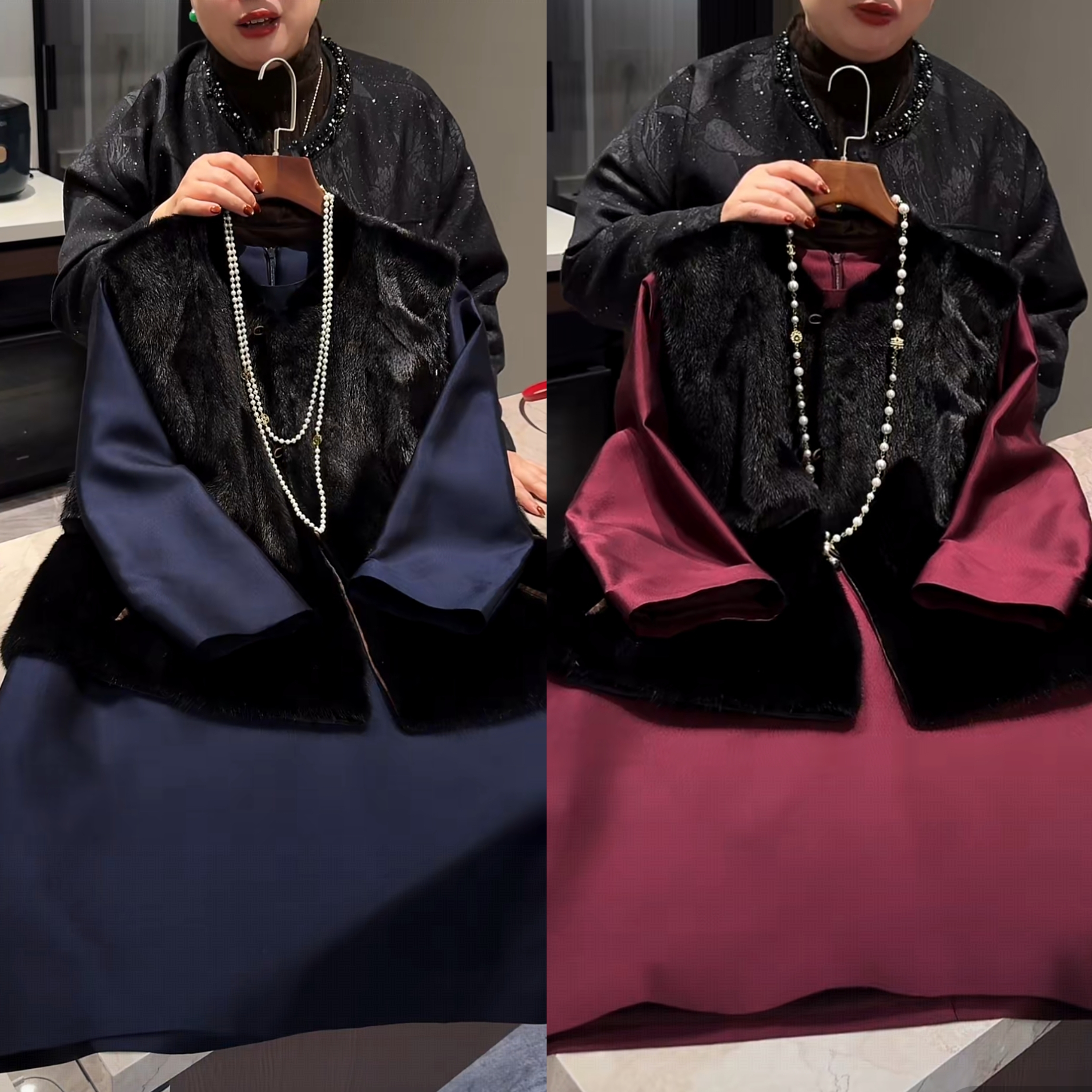 【花满林】两色圆领后拉链净版秋冬真丝桑蚕丝丝毛连衣裙264499