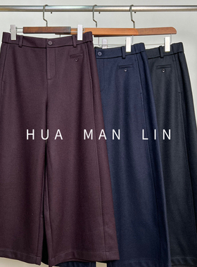 【花满林】三色后松紧腰侧边车明线后单边口袋休闲直筒裤68609