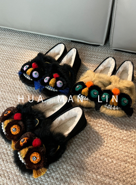 【花滿林】‘虎头鞋’三色织锦缎手工千层底加厚鞋11293