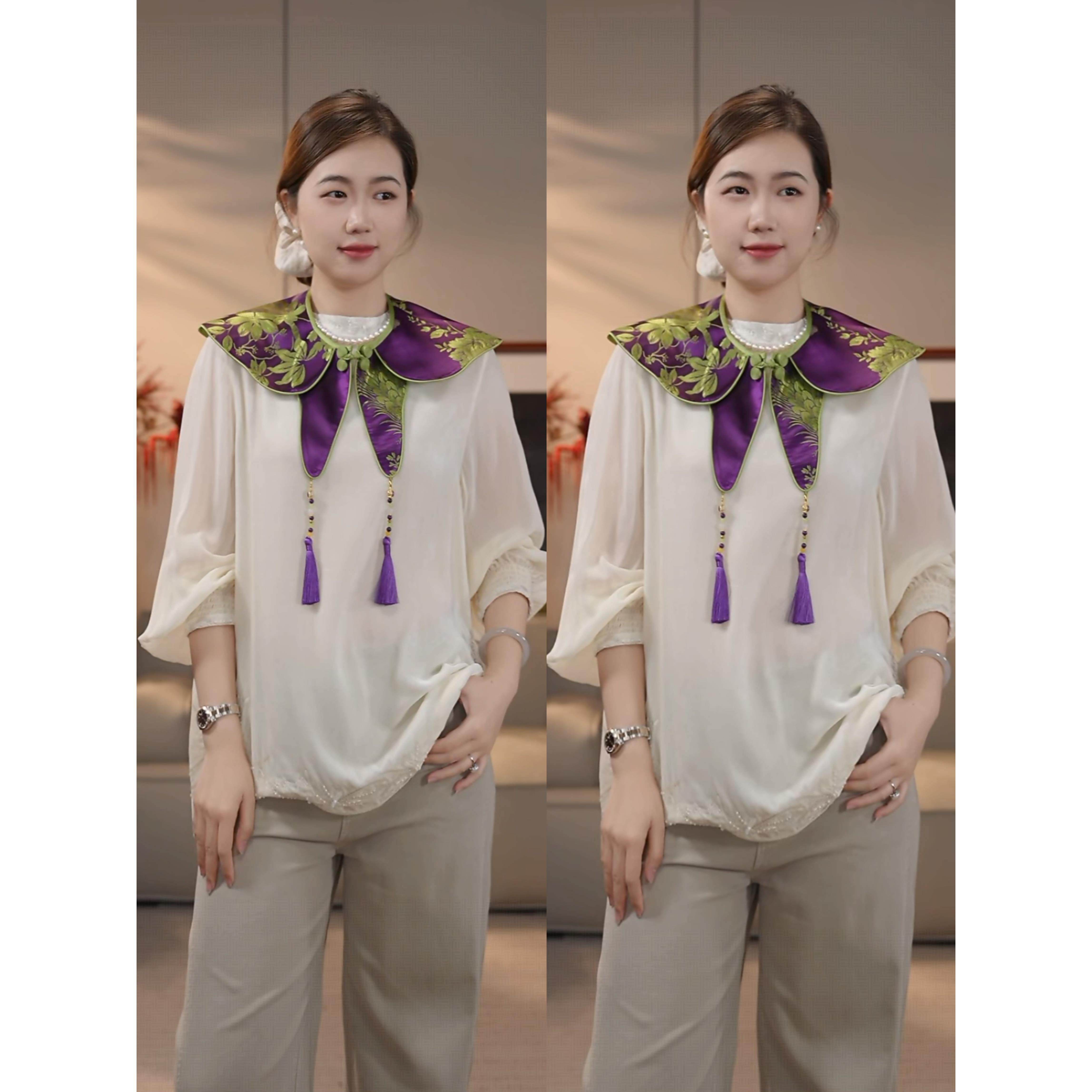 花滿林新款老缎真丝桑蚕丝云肩上衣269964