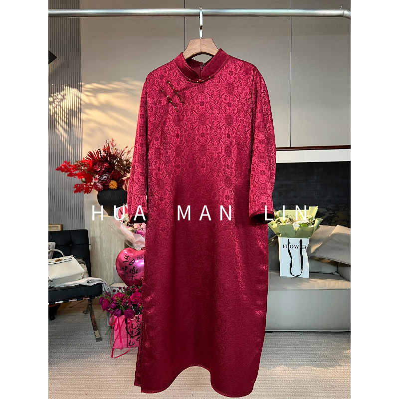 花滿林【 彩蛋】‘八达运’立领斜襟真丝桑蚕丝丝毛连衣裙268584