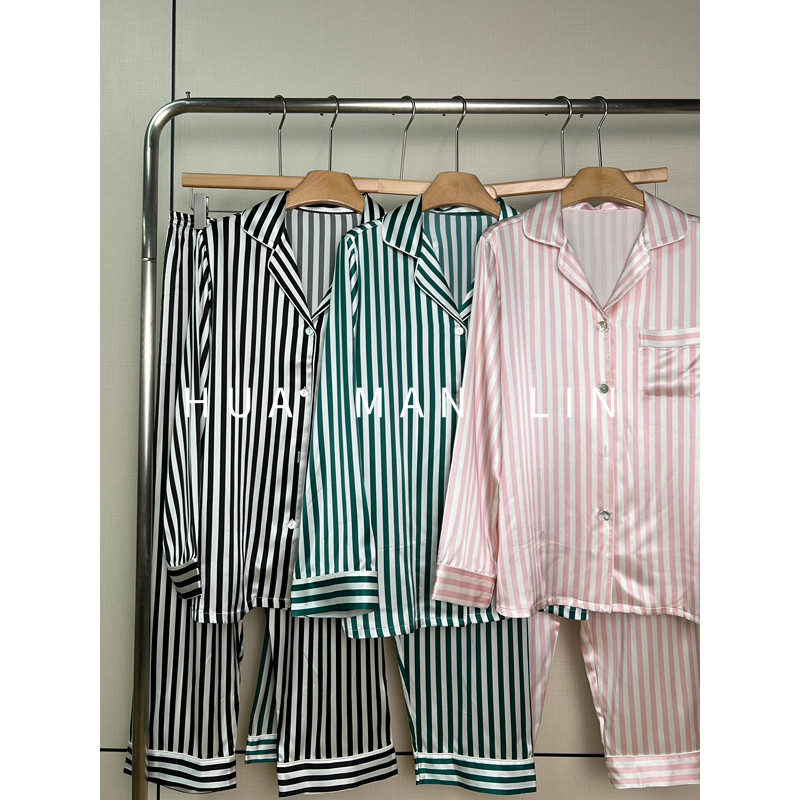 【花满林】三色条纹真丝桑蚕丝简约家居服睡衣套装22149